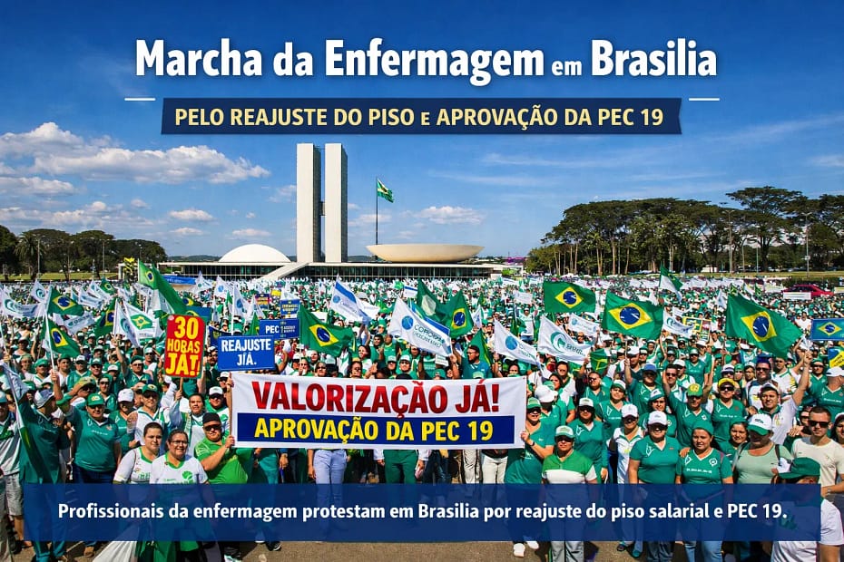 Marcha da Enfermagem leva milhares a Brasília por reajuste do piso e aprovação da PEC 19
